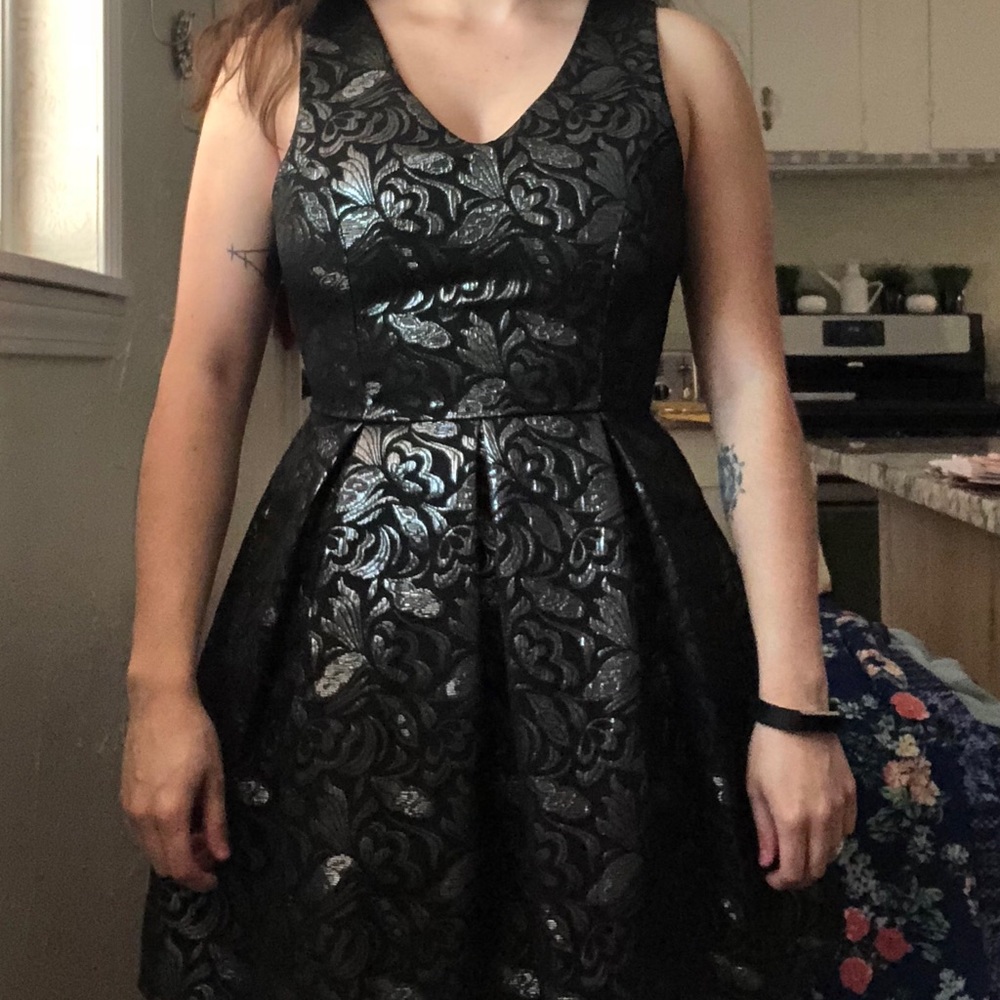 One Clothing Black and Silver Midi Dress
